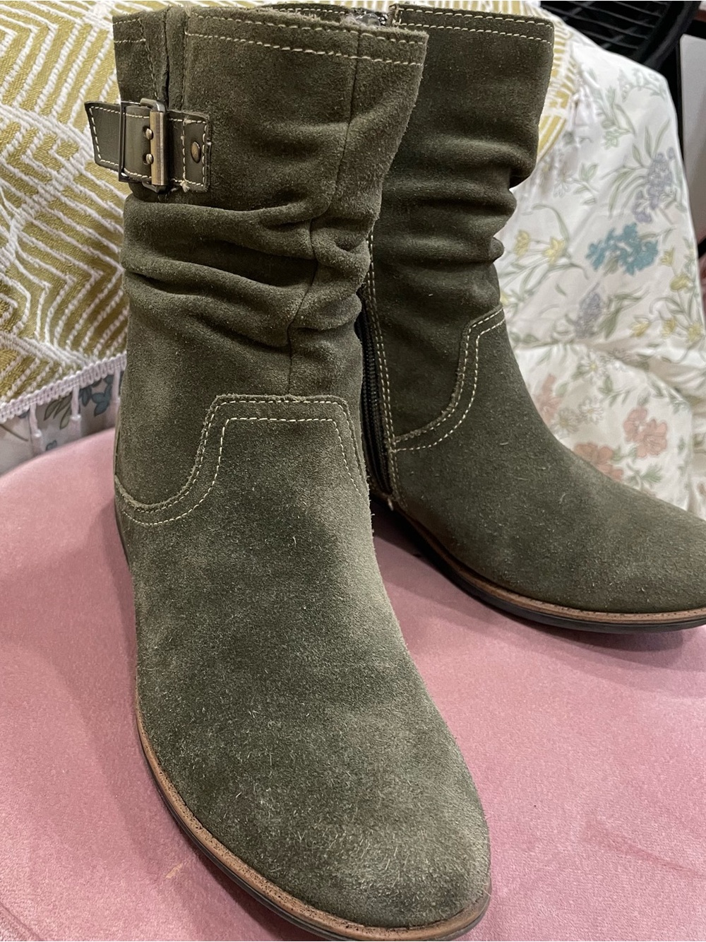 Earth Olive Green Suede Avani Slouch Zip Ankle Boots - Picture 5 of 7